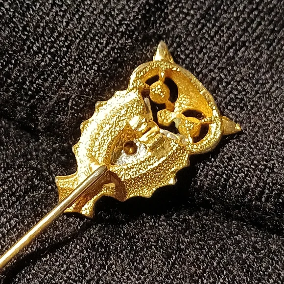 Vintage gold tone rhinestone owl stick pin - Picture 8 of 12